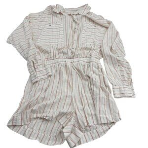 Every Women's Striped Button-Up Romper Sz‎ Small Cotton/Rayon shorts long sleeve